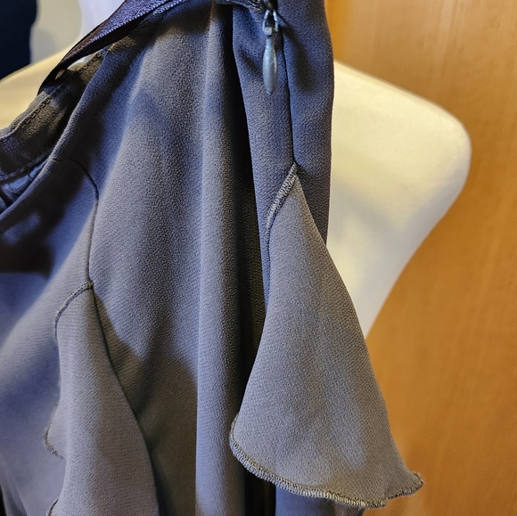 Vintage ASHRO Ruffle Flowy Chiffon Lined Dress Pants in Charcoal Gray Size L - Picture 8 of 11